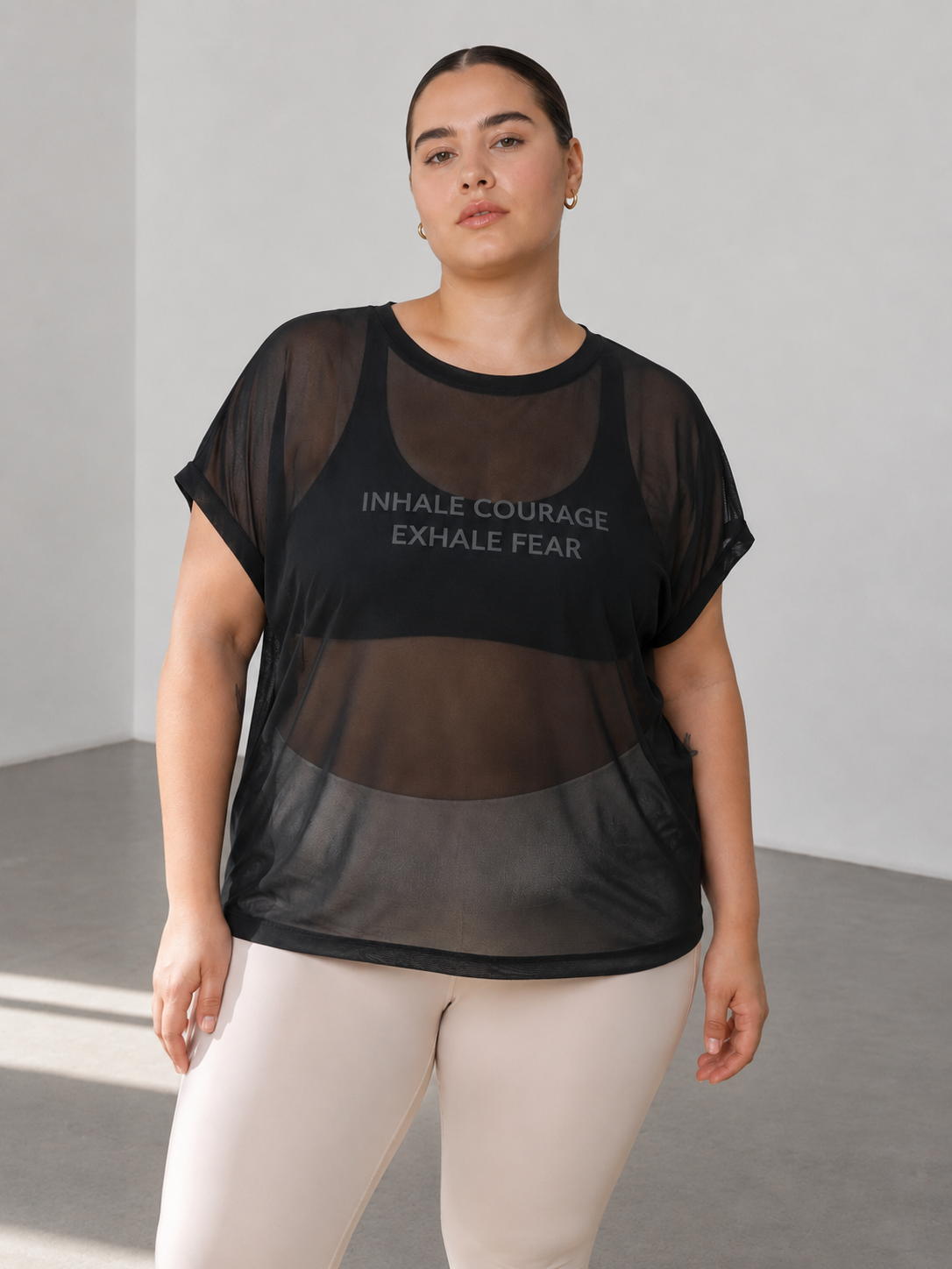MKH Black Mesh Plus Size  T Shirt Womens Relaxed Silhouette And Comfort