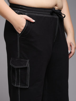 MKH Women Plus Size Black Walking Track Pants