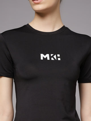 MKH Women Black Slim Fit Sports Training T-Shirt