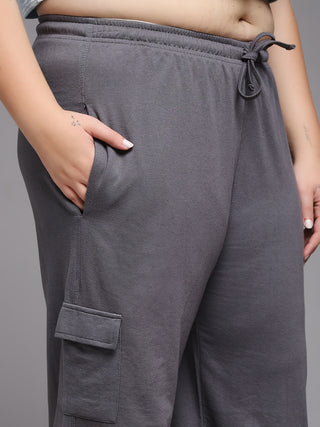 MKH Women Plus Size Grey Relaxed Fit Track Pants