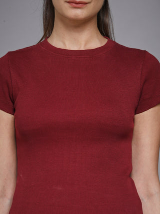 MKH Maroon Minimal Stretch Fit Ribbed T-Shirt