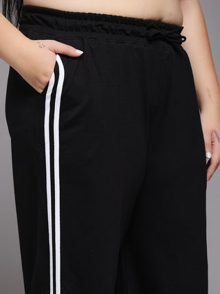 MKH Women Plus Size Black Sportswear Wide Leg Pants