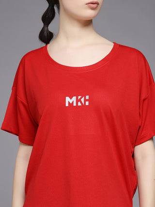 MKH Women Red Lightweight Fitness Training T-Shirt for Gym Sessions