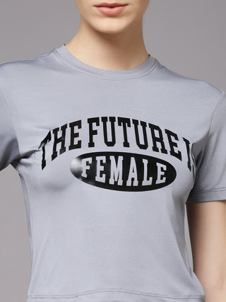 MKH Women Light Grey Stylish Workout & Gym T-Shirt
