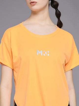 MKH Women Orange Stretchable Gym T-Shirt for Training and Activity