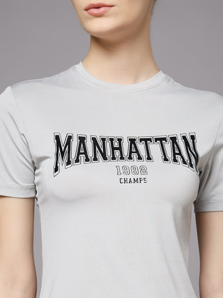MKH Women Sand Grey Stretchable Gym Training T-Shirt