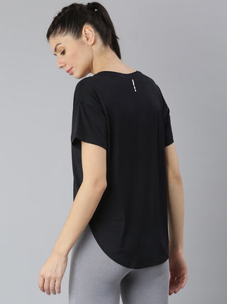 NINE WOMEN BLACK DRI-FIT RELAXED FIT T-SHIRT