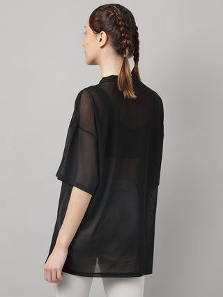 MKH Womens Oversized Black Mesh T Shirt