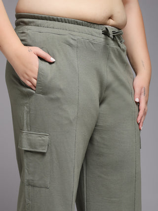 MKH Women Plus Size Green Drawstring Track Pants
