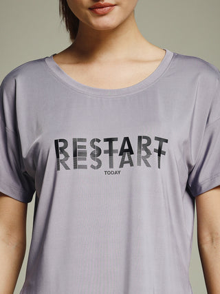 MKH Women Lavender Lifestyle Typography Printed Round Neck Relaxed Fit T-Shirt