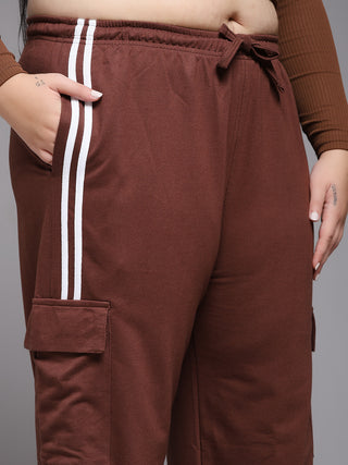 MKH Women Plus Size Brown Elastic Waist Track Pants