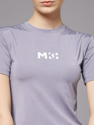 MKH Women Lavender Dri-FIT Typography Printed Gym T-Shirt