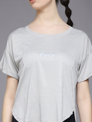 MKH Women Grey Breathable Gym Workout T-Shirt for Daily Activity