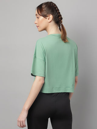 MKH Women Green Soft Fabric Fitness T Shirt for Gym Training