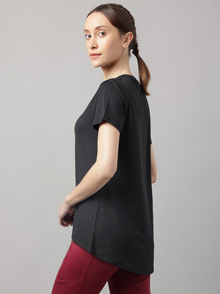 MKH Women Black Lightweight Stretch T-Shirt for Yoga and Training