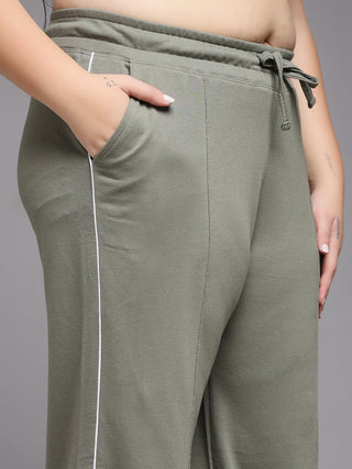 MKH Women Plus Size Green Athleisure Track Pants