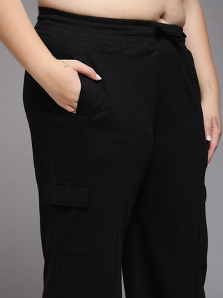 MKH Women Plus Size Black Running Track Pants