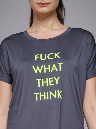 MKH Women Grey Daily Wear Elevated Essentials Typography Printed Relaxed Fit T-Shirt