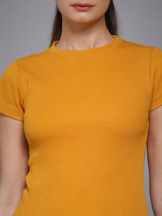 MKH Yellow Classic Crew Neck Ribbed T-Shirt
