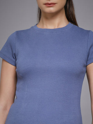 MKH Blue Soft Touch Rib Knit T-Shirt