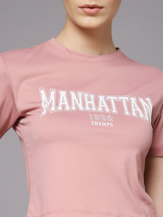 MKH Women Onion Pink Lightweight Workout Printed T-Shirt