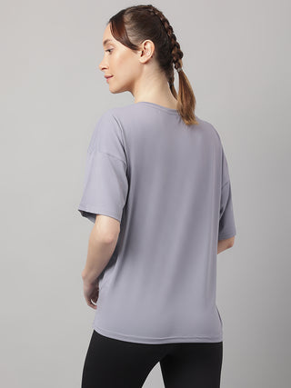 MKH Women Grey Stretch Fit Activewear T Shirt for Fitness and Running