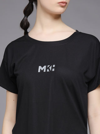 MKH Women Black Flexible Workout T-Shirt for Yoga and Training