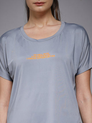 MKH Women Grey Graphic Typography Printed Round Neck Relaxed Fit T-Shirt