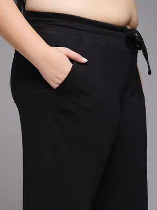 MKH Women Plus Size Black Casual Track Pants