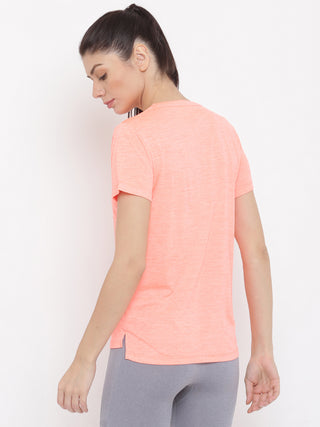 MKH Women Orange Breathable Gym Workout T-Shirt for Training Sessions
