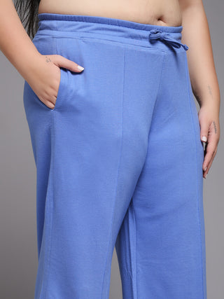 MKH Women Plus Size Blue Wide Leg Track Pants