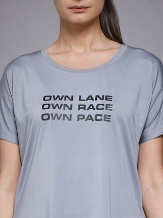 MKH Women Grey Relaxed Statement Typography Casual T-Shirt
