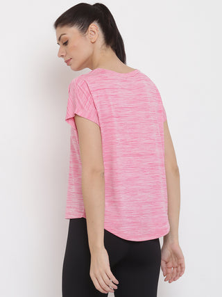 MKH WOMEN PINK DRI-FIT RELAXED FIT MEGA SLEEVES T-SHIRT