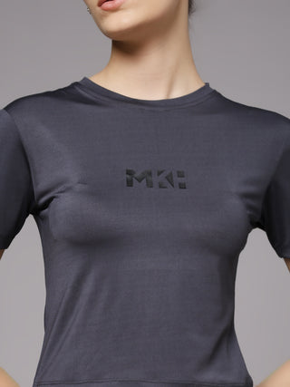 MKH Women Dark Grey Moisture Wicking Sports T-Shirt