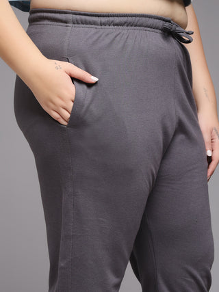 MKH Women Plus Size Grey Flared Track Pants