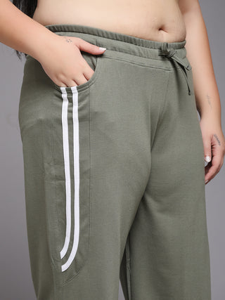 MKH Women Plus Size Green Casual Track Pants