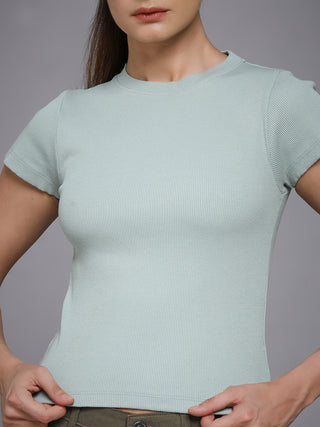 MKH Aqua Blue Ribbed Slim Fit T-Shirt