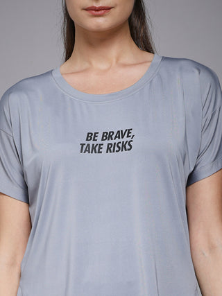 MKH Women Grey Statement Graphic Printed Casual T-Shirt