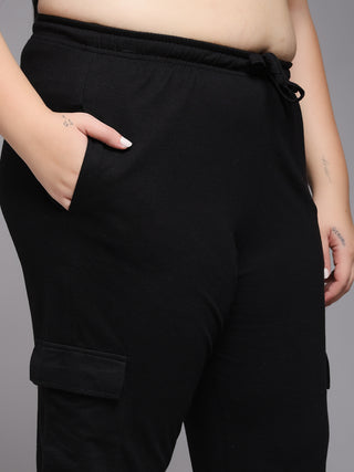 MKH Women Plus Size Black Relaxed Fit Athleisure Pants