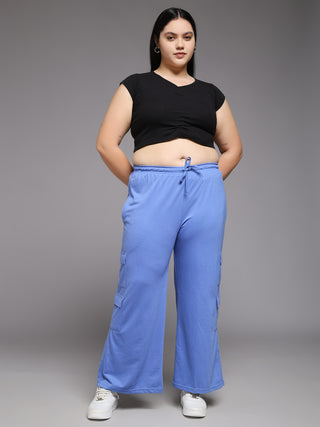 MKH Women Plus Size Blue High Waist Track Pants