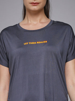 MKH Women Dark Grey Signature Everyday Comfort Printed T-Shirt