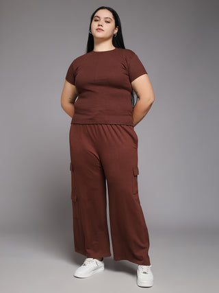 MKH Women Plus Size Brown Drawstring Lounge Pants