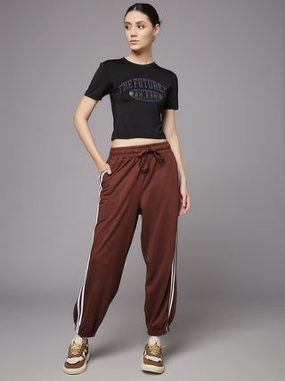 MKH Women Black Activewear Typography Print T-Shirt