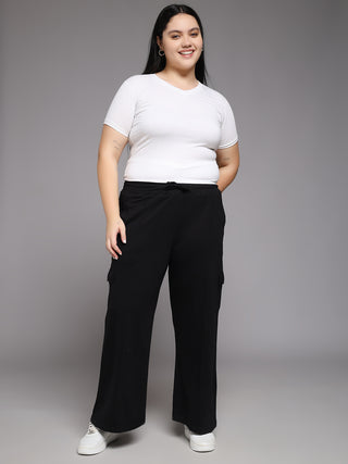 MKH Women Plus Size Black Running Track Pants
