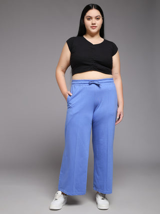MKH Women Plus Size Blue Wide Leg Track Pants