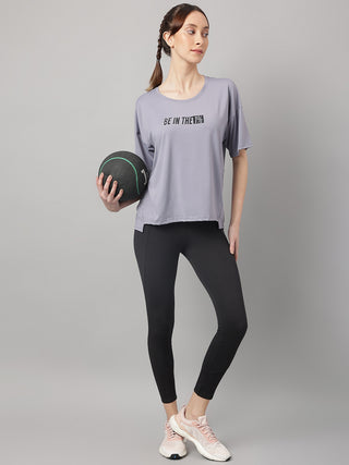 MKH Women Grey Stretch Fit Activewear T Shirt for Fitness and Running