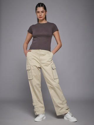 MKH Dark Grey Solid Maroon Body-Hug Ribbed Tee