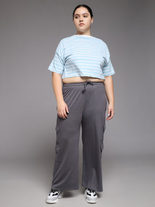 MKH Women Plus Size Grey Relaxed Fit Track Pants