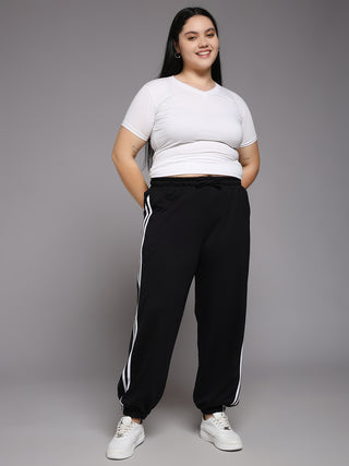 MKH Women Plus Size Black Sportswear Wide Leg Pants