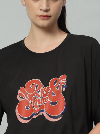 MKH Women Black Soft Comfort Fitness T-Shirt for Gym Training